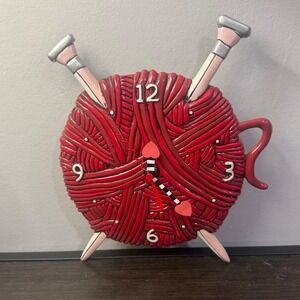 Allen Designs Studio Red Yarn Ball Knitting Wall Clock Heart missing Pendulum
